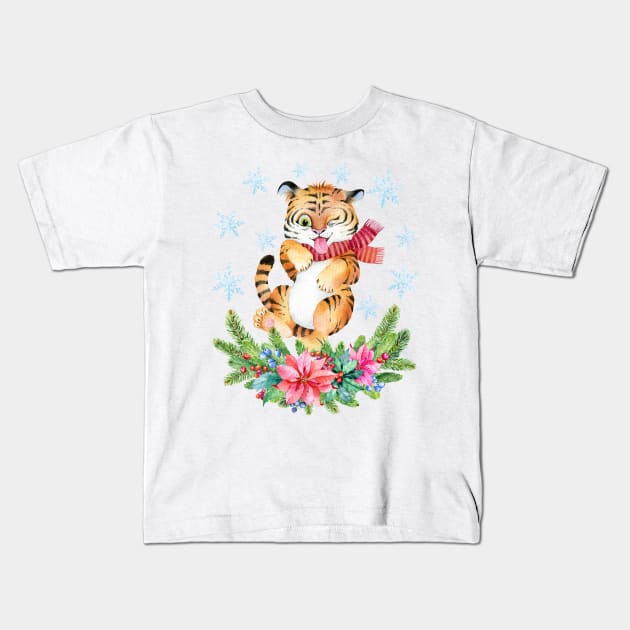 New Year Symbol 2022 - Tiger, Christmas Tiger Kids T-Shirt by Simple Wishes Art